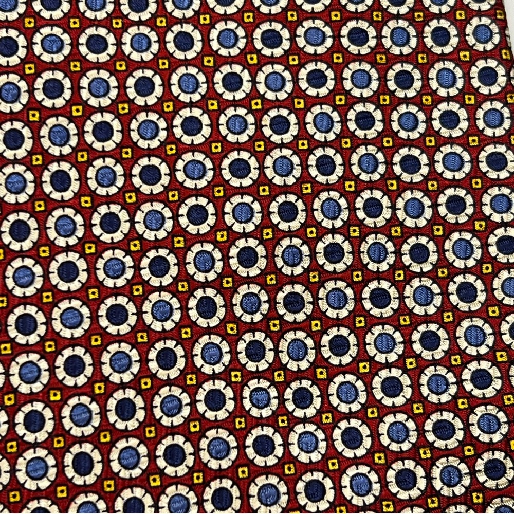 POLO RALPH LAUREN Handmade Silk Tie Brown with Blue White Circle Motif